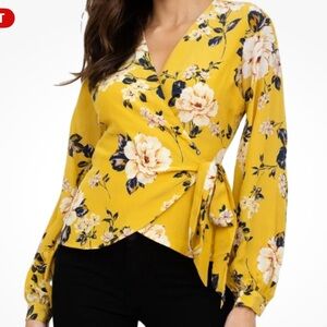 YUMI KIM Women's Honey Rose Queen Bee Top yellow floral wrap size small